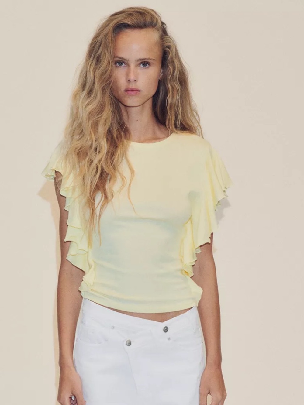 ZARA Ruffled Sleeve T-Shirt - Picture 2 of 3